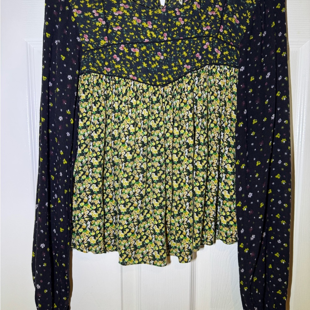 Zara Smocked Peplum Blouse in White and Green